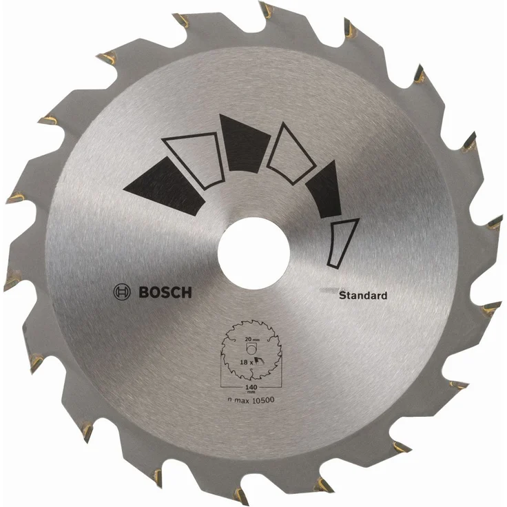 Bosch 2609256B54 Standard-Sägeblatt, 18 Zähne, rund, 140 mm Durchmesser, Bohrung-Bohrung mit Reduktionsring: 20-12, 75-10, Schnittbreite: 2,2 mm