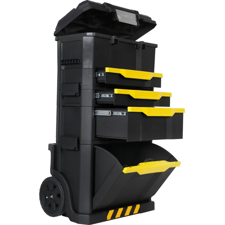 Stanley Rollende Werkstatt aus Metall-Kunststoff 1-79-206 ? Werkzeugwagen leer mit 3 modularen Einheiten ? Vielseitige Werkzeugbox für Kleinteile und große Werkzeuge