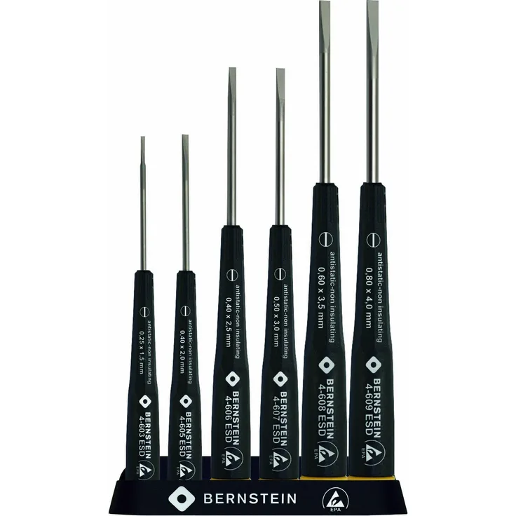 Bernstein Werkzeug GmbH 4-610 6-teiliger Satz Schlitz-Schraubendreher im Ständer, ableitfähig