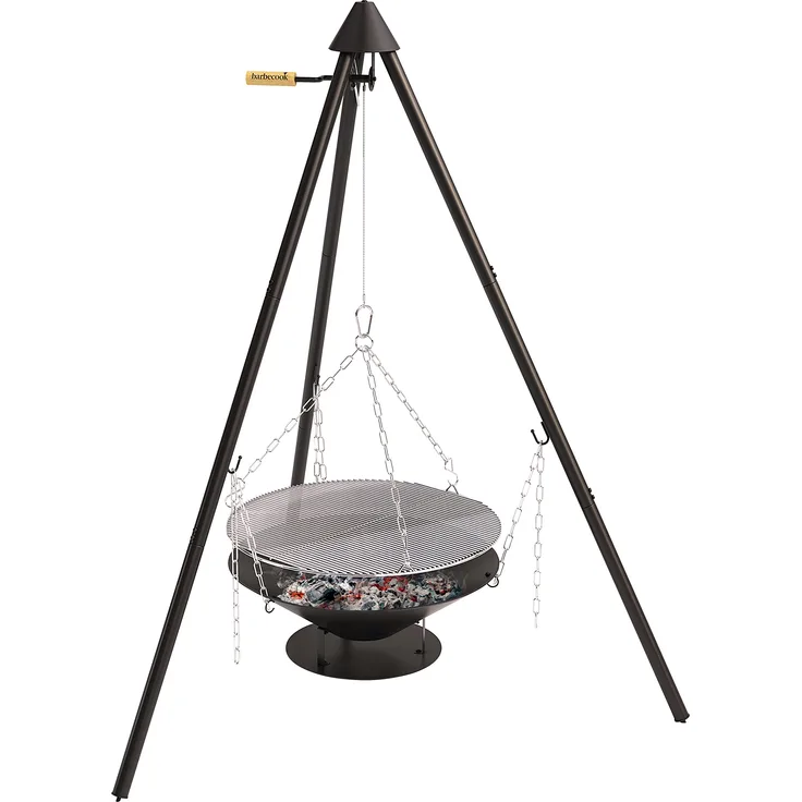 barbecook Holzkohlegrill Schwenkgrill mit Dreibein-Gestell höhenverstellbar inklusive Feuerschale und Tragetasche, schwarz, 61x61x22,5 cm