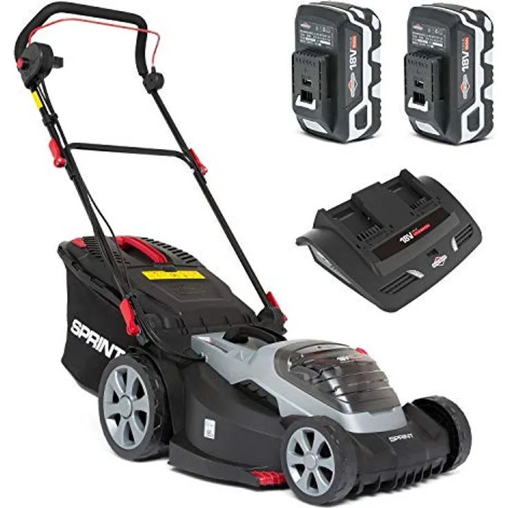 Sprint 2x18V 36V Lithium-Ionen Schnittbreite 44 cm Akku-Rasenmäher 440P18V rot inklusive 2x 5Ah Akku mit Ladegerät