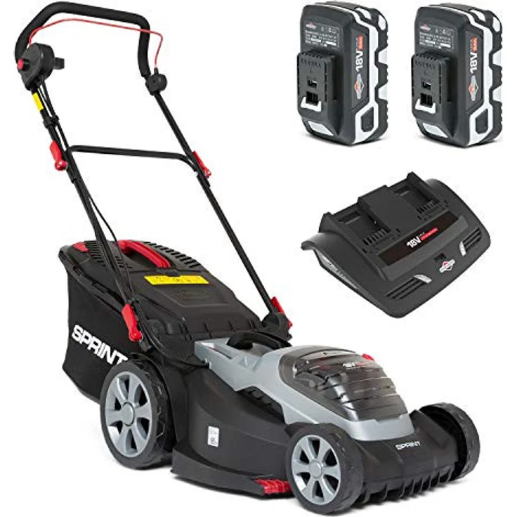 Sprint 2x18V 36V Lithium-Ionen Schnittbreite 44 cm Akku-Rasenmäher 440P18V rot inklusive 2x 5Ah Akku mit Ladegerät