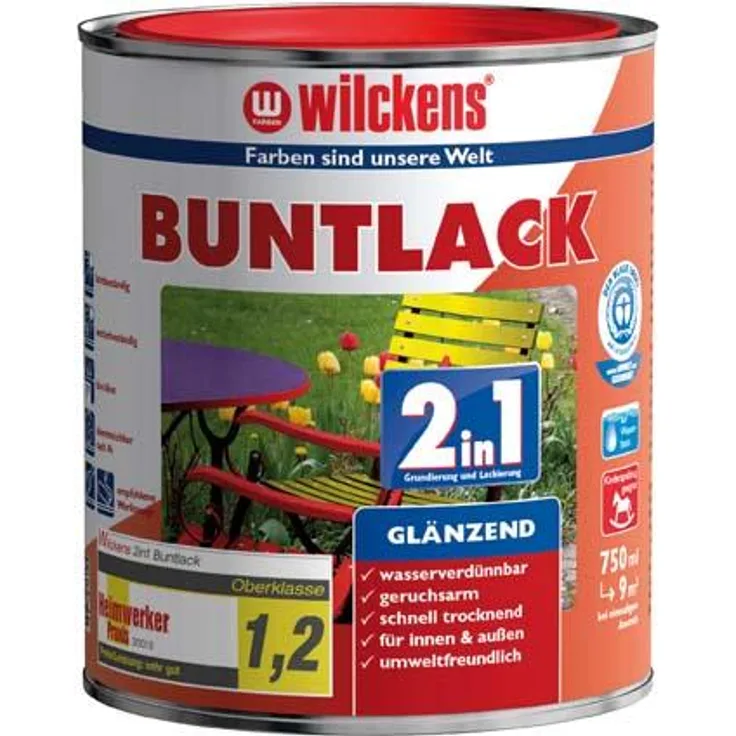 Wilckens - Buntlack 2in1, 125 ml glänz reinweiß RAL9010 (Lieferumfang: 1 Stück) - weiß