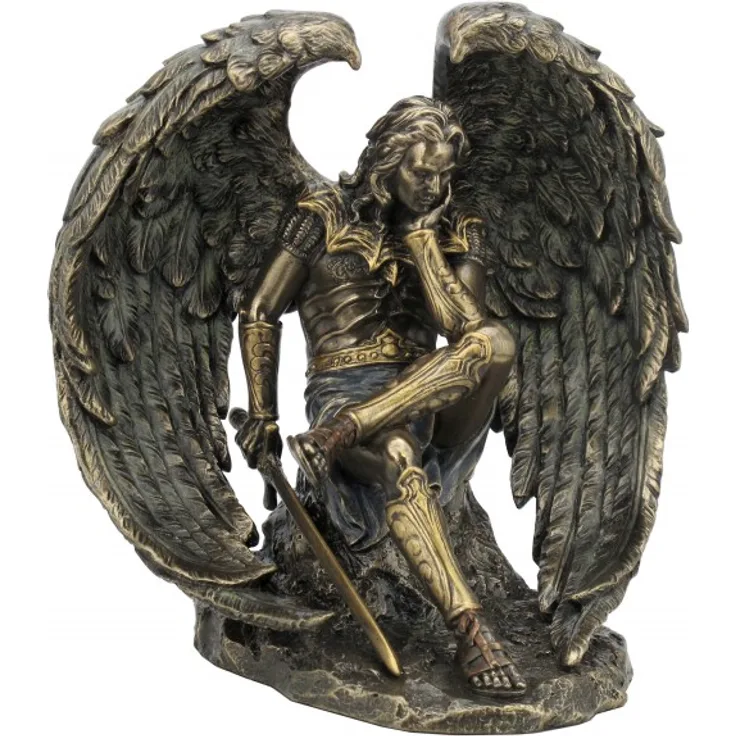 Gefallener.Engel Luzifer mit Schwert Figur bronziert Skulptur Satan Teufel