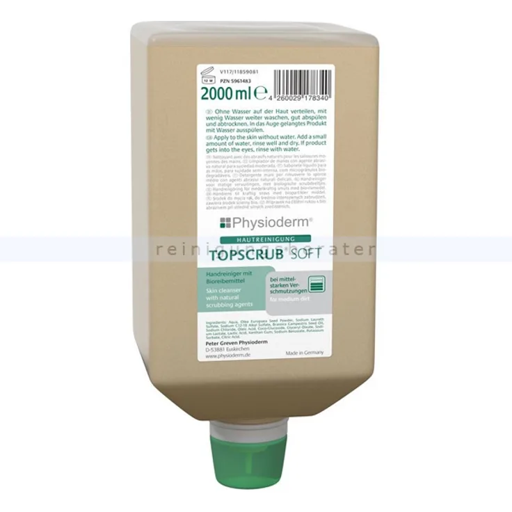 Handwaschpaste Topscrub Soft Neu unparfümiert 2 L pastöser Handreiniger mit Bioreibemittel aus Olivenkernmehl