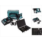 Makita DHR280PMJ Brushless Akku Bohrhammer 28 mm 2x 18 V für SDS-PLUS im Makpac + 2x 4,0 Ah Akku + Doppelladegerät + 17tlg. Bohrer und Meißel Set