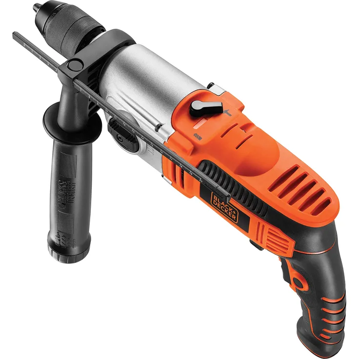 Black + Decker 2-Gang Schlagbohrmaschine (850 Watt, 13 mm Metall-Schnellspannbohrfutter, Konstanter Rechts--Linkslauf, Griffgummierung, Zweihandgriff mit Tiefenanschlag und Koffer) KR8542K