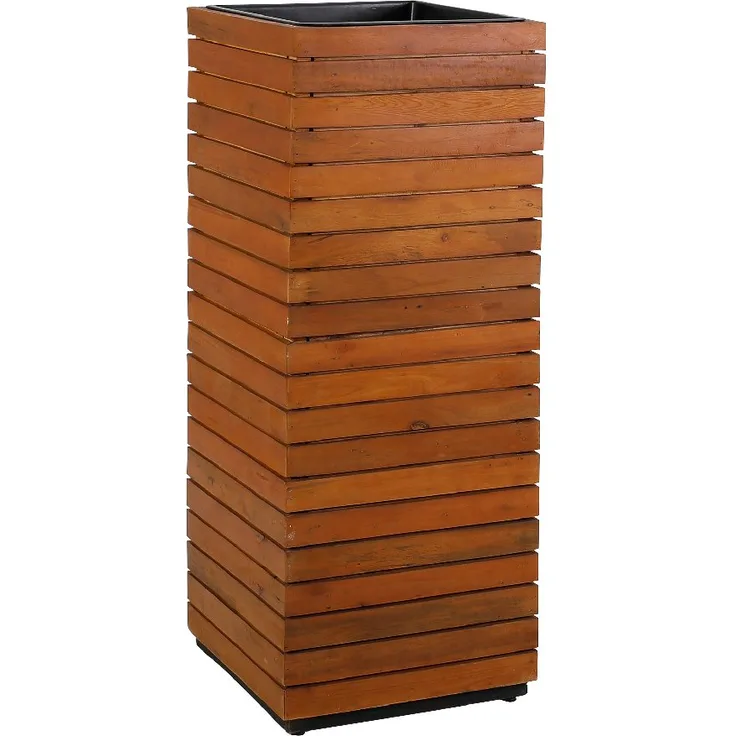 greemotion 130563 Pflanzsäule mit schwarzem Einsatz für außen-innen, Akazienholz, Pflanzenständer, Braun, 43,5 x 43,5 x 115 cm