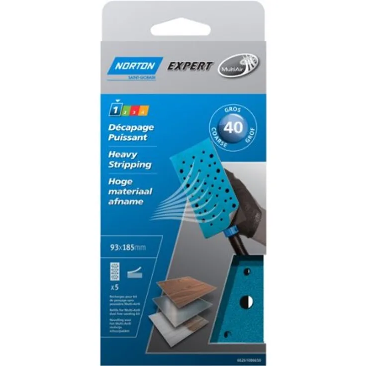 Norton Multi-Air Schleifpapier 93 x 185 mm, Korn 40, 5 Stück