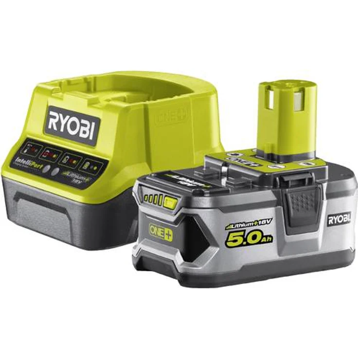 Ryobi Akku mit Schnelladegerät 18V, 5,0 Ah, ONE+, mit Überlastungsschutz und Ladezustandsanzeige, RC18120-150 – Bild 1