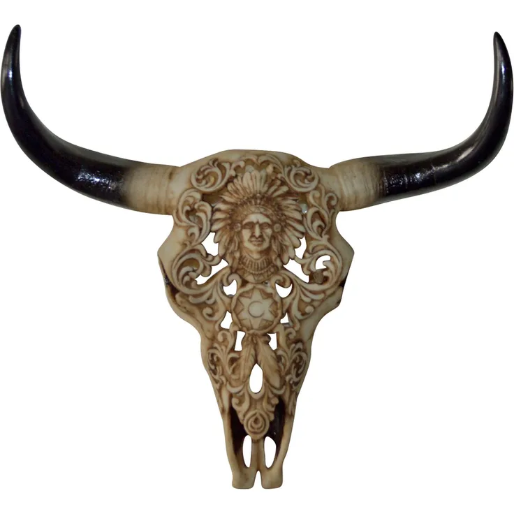 Replik Stierschädel Büffel Figur Geweih 31 cm Bullenschädel Trophäe