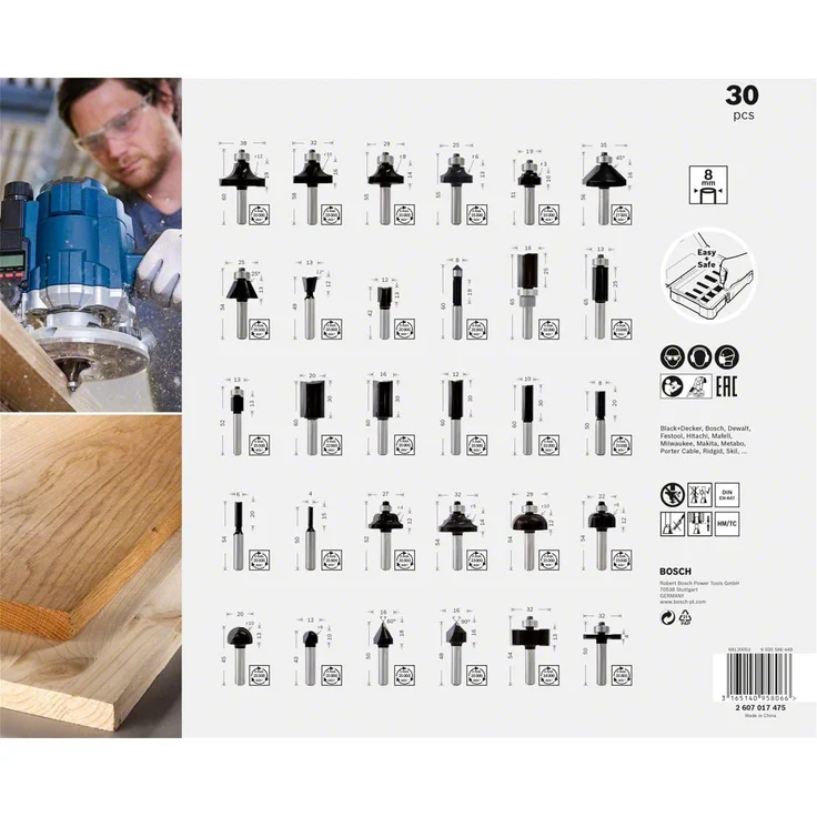 Bosch Professional 30tlg. Fräser Set (für Holz Hartholz, für Oberfräsen mit 8 mm Schaft) – Bild 6