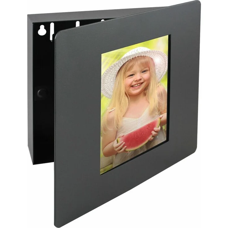 HMF 1050-02 Schlüsselkasten Fotorahmen 5 Haken, 22 x 20 x 5 cm, schwarz