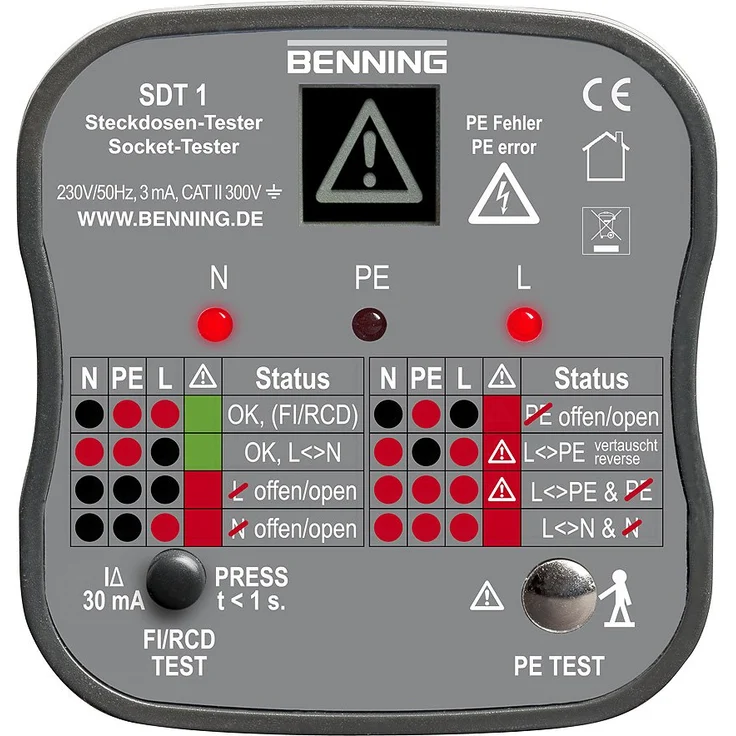 Benning SDT1 Steckdosentester mit Fingerkontakt – Bild 2
