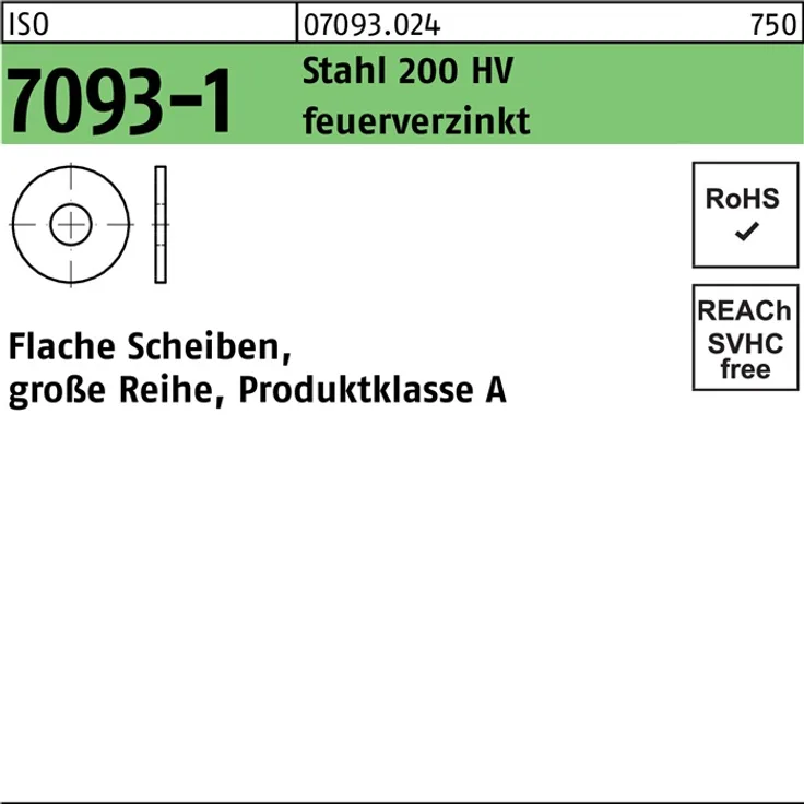 DIVERSE Unterlegscheibe ISO 7093-1 36 Stahl 200 HV feuerverzinkt