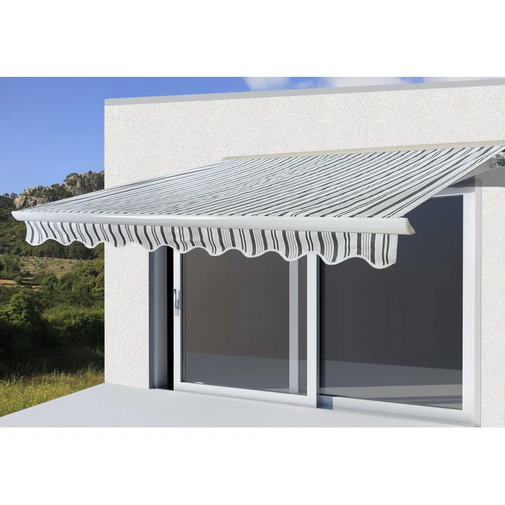 Elektrische Kassetten-Markise T124, Vollkassette Volant 5x3m Polyester Grau-Weiß