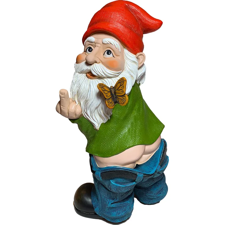 Mood Lab Gartenzwerg Hosen nach unten 24 cm hohe Finger-Statue Rasen Gartenfigur