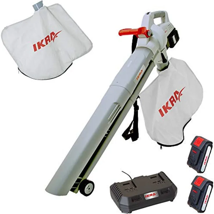 IKRA Akku 3in1 Laubbläser Laubsauger ICBV 2 Doppel-Schnellladegerät & 2x Fangsack 20 inkl. 2x Akku