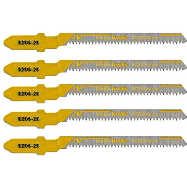 kwb 5 x Stichsägeblätter Profi-Pack für Holz 620625 (Kurve, HCS Kohlenstoffstahl, Einnockenschaft, T101AQ) u.a. für Einhell RT-JS 85