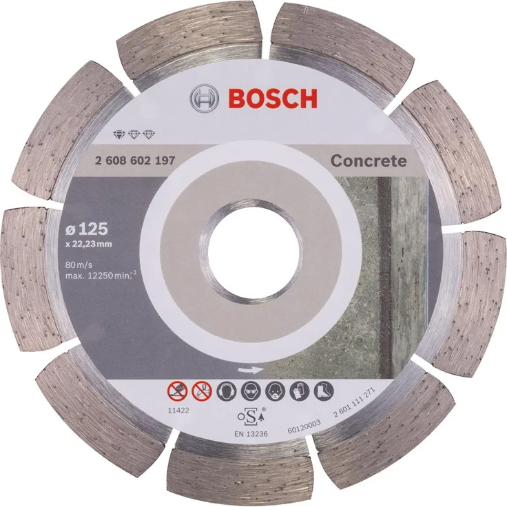 Bosch Professional Diamanttrennscheibe Standard für Concrete, 125 x 22,23 x 1,6 x 10 mm, 1-er Pack, 2608602197
