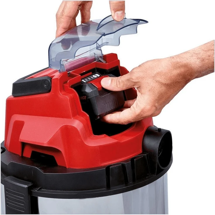 Einhell Akku-Nass-Trockensauger TC-VC 18-20 Li S-Solo Power X-Change PXC (Li-Ion, 18 V, 20 l-Edelstahlbehälter, inkl. Saugdüsen Teppich- und Glattböden, Fugendüse, Polsterdüse, ohne Akku und Ladegerät) Beutel - beutellos 20 Liter – Bild 3
