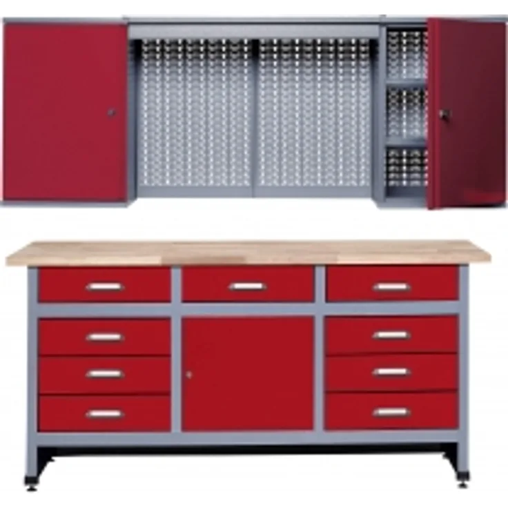 Küpper 70428-2 Sparset Werkbank und Hängeschrank Rot, Silber-Grau 1700 mm x 840 mm x 600 mm