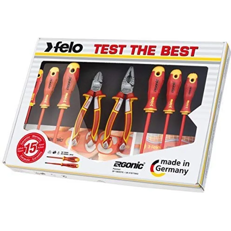 Felo Profi Elektriker XL Werkzeug-satz Ergonic VDE Schraubendreher Set Service Kit 8-tlg. Kombi-zange Seitenschneider