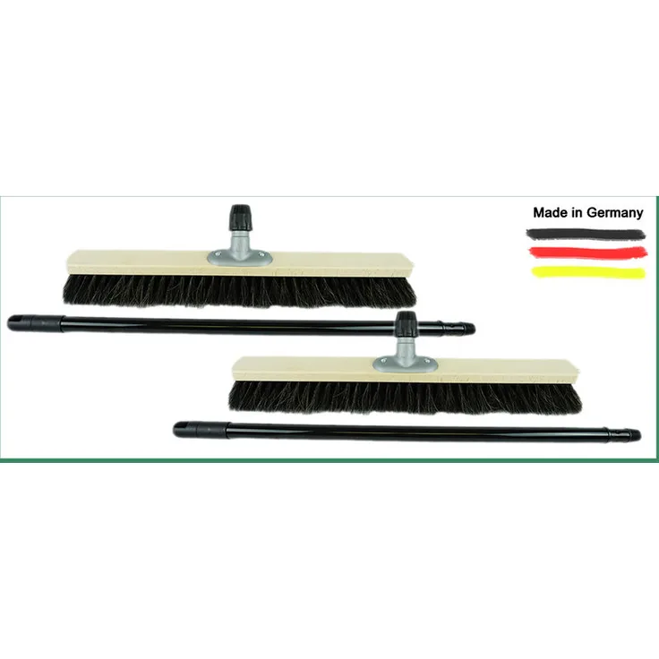 2x Rosshaarbesen mit Stiel 40 cm I Teleskopstiel ausziehbar I Rosshaar schwarz I Saalbesen breit Kehrbesen Haushaltsbesen Werkstattbesen Besen Balkon