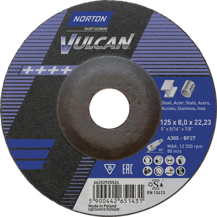 Schruppscheibe Vulcan Stahl-Inox gekrö. 125x8,0 - Norton