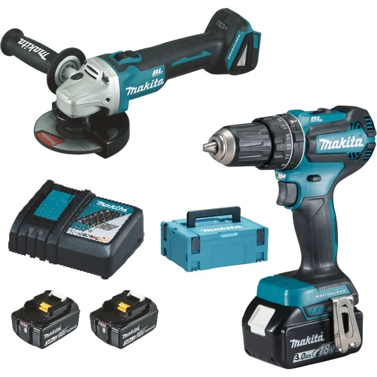 Makita Akku-Winkelschleifer + Akku-Schlagbohrschrauber Kombo-Kit 18 V (DHP485Z + DGA504Z) - DLX2334J – Bild 1