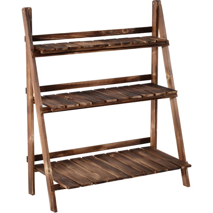  Pflanzentreppe L80 x W37 x H93cm Blumenregal 3 Stufen Tannenholz - natur - Outsunny