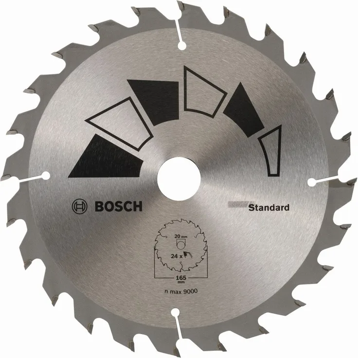 Bosch 2609256B55 Standard-Sägeblatt, 24 Zähne, rund, 165 mm Durchmesser, Bohrung-Bohrung mit Reduktionsring: 20-16, 75-16, Schnittbreite: 1,6 mm