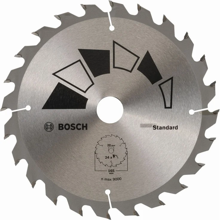 Bosch 2609256B55 Standard-Sägeblatt, 24 Zähne, rund, 165 mm Durchmesser, Bohrung-Bohrung mit Reduktionsring: 20-16, 75-16, Schnittbreite: 1,6 mm
