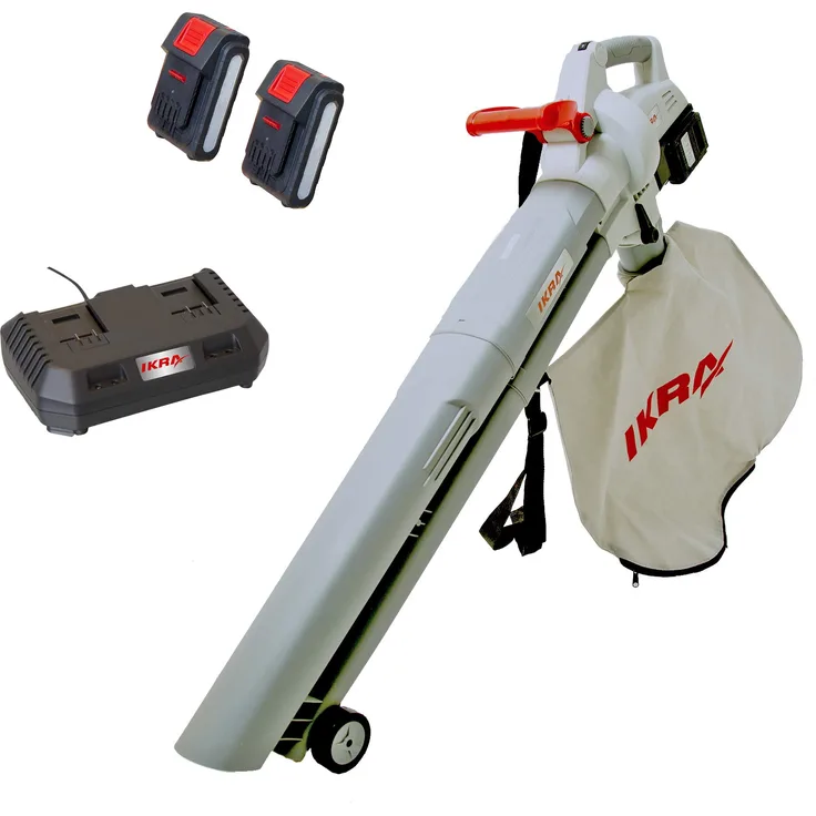 IKRA 74003200 Akku 3in1 Laubbläser Laubsauger Laubhäcksler ICBV 2-20 inkl. 2X Akku und Doppel-Schnellladegerät, 40 V, Grau-Rot Häckselfunktion
