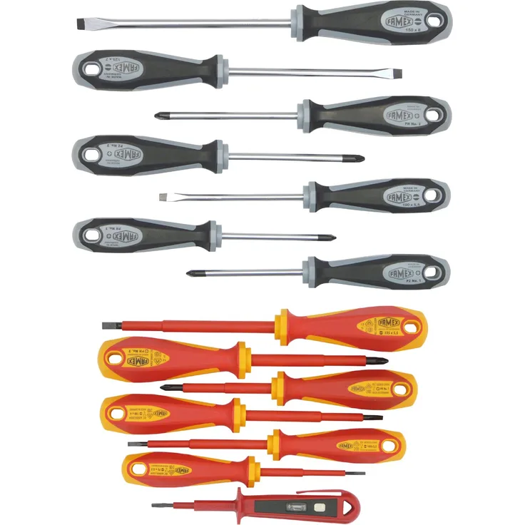 Famex Werkzeug 7747-14 Sparset Schraubendreher für Werkstatt und Elektrik, 14-teilig