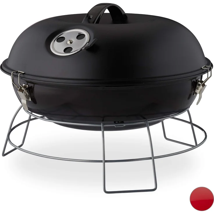 Relaxdays Kugelgrill, tragbar, mit Deckel, leckeres BBQ, Picknickgrill mit großer Holzkohlegrillfläche, Holzkohle, Ø36cm, schwarz – Bild 1