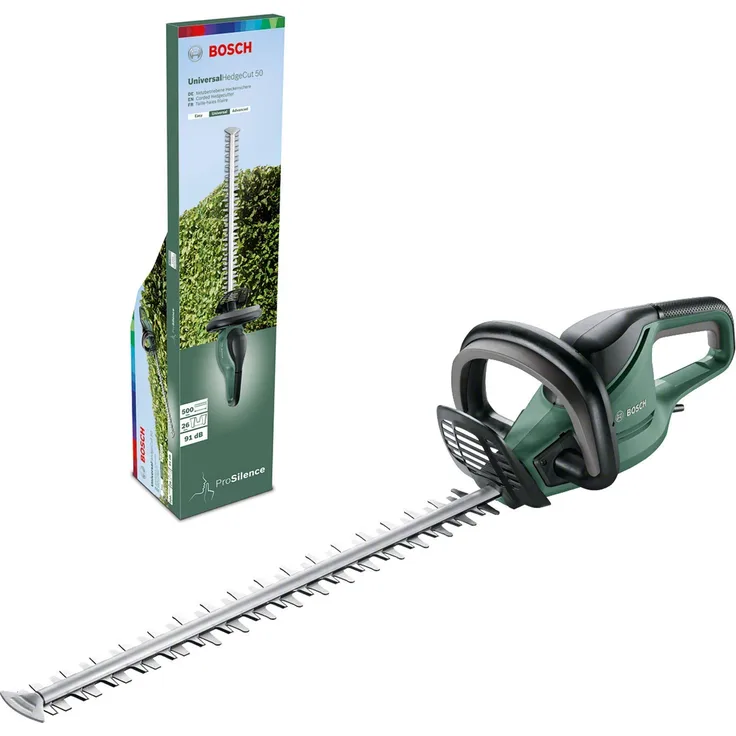 Bosch Home and Garden Elektro-Heckenschere UniversalHedgecut 50 (480 Watt, Messerlänge: 50cm, für mittelgroße Hecken, Messerabstand: 26mm, im Karton)