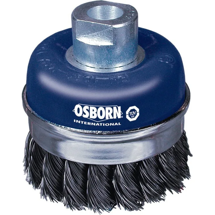 Osborn 9908608152 AR9908608152 Winkelschleifer 125 mm, Topfbürste D75 mm Gewinde M14x2,0 gezopfter Stahldraht 0,50 mm mit Stützring geprüft, blau, Durchmesser 75 mm