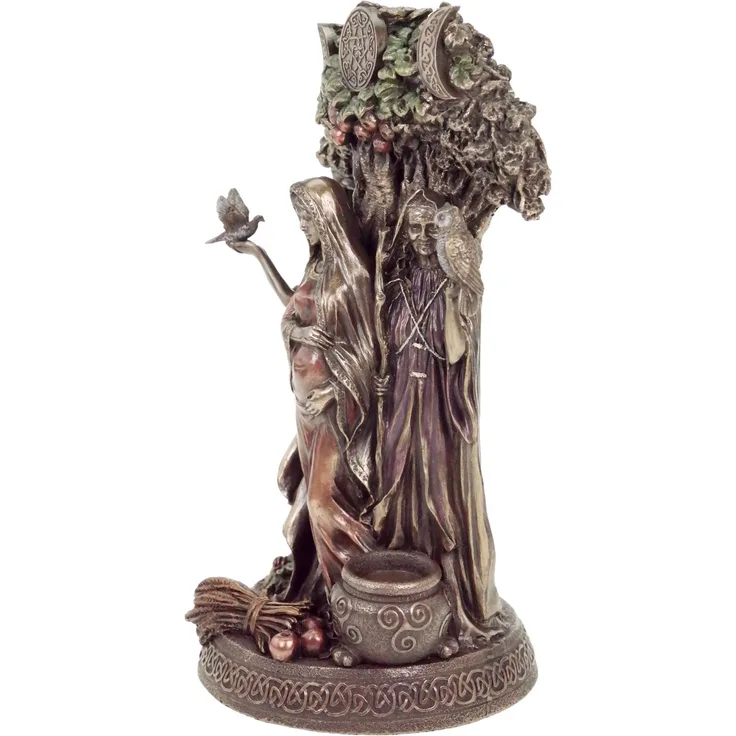 Keltische Göttin Trinity bronziert Figur Triskele Dreifaltigkeit Skulptur
