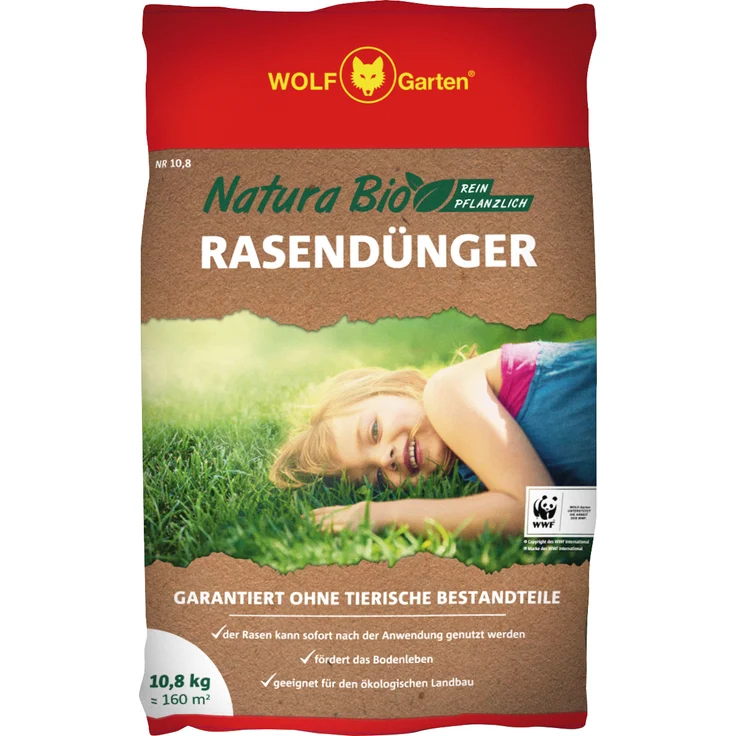 WOLF-Garten Natura Bio Rasendünger 10,8 kg für 160 m², rein pflanzlicher Dünger mit Langzeitwirkung – Bild 1
