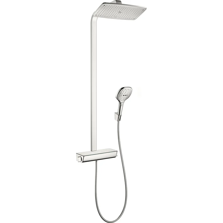 hansgrohe Duschsystem Raindance Select E 360 (Regendusche mit 3 Strahlarten, Duschkopf, Duschstange und Thermostat) chrom – Bild 1