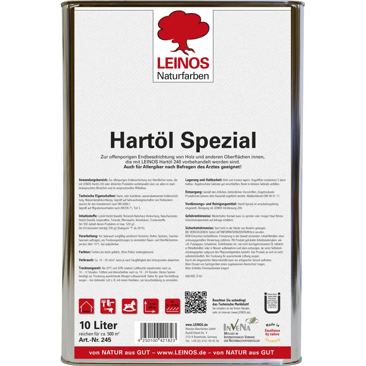 Leinos 245 Hartöl Spezial für Innen 10 l