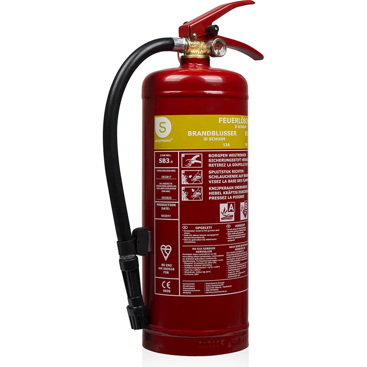 Smartwares SB3 Feuerlöscher-Schaumlöscher Brandklassen A und B (feste & flüssige Stoffe), DIN EN3 konform, Rot, 3 Liter Schaum
