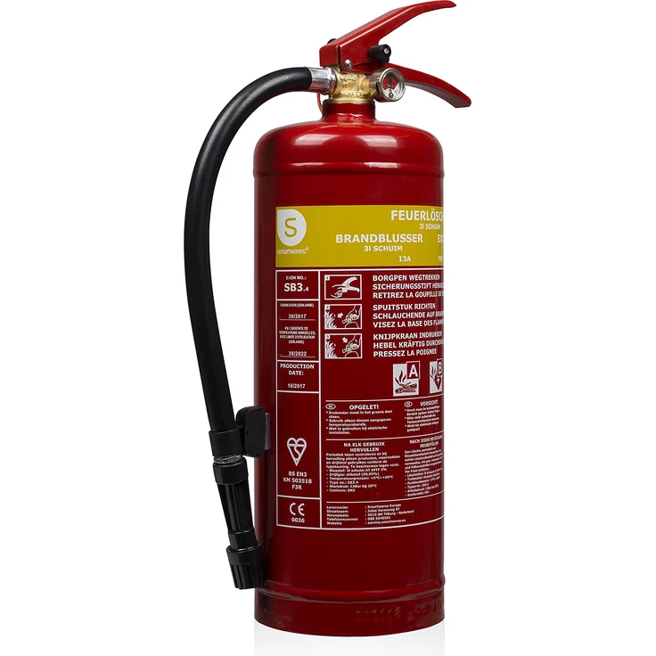 Smartwares SB3 Feuerlöscher-Schaumlöscher Brandklassen A und B (feste & flüssige Stoffe), DIN EN3 konform, Rot, 3 Liter Schaum