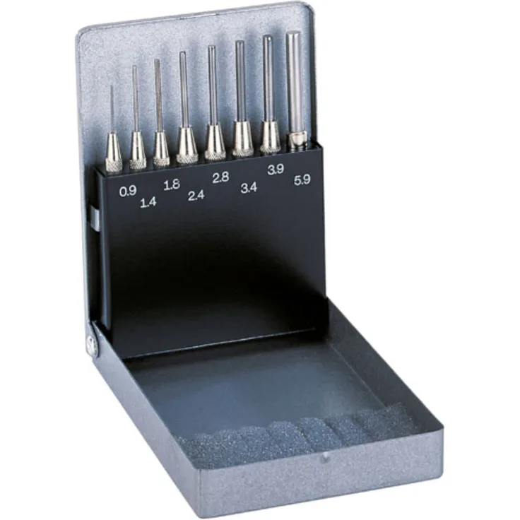 Rennsteig Splintreibersatz (Splinttreiber), 0,9 bis 5,9mm, Führungshülse ? CV-Stahl, 8-tlg, in Metallkassette ? 4571005