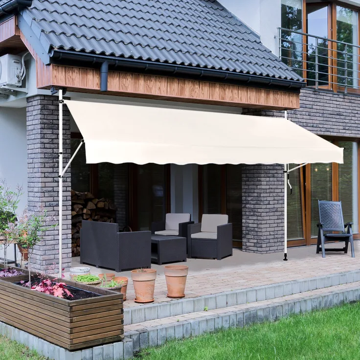 Strattore Klemmmarkise Balkonmarkise Sonnenschutz Markise - ohne Bohren - Manuell einziehbar - 350 x 120 cm - Beige