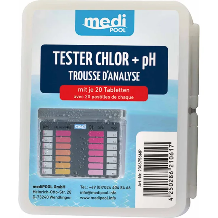 MediPool Tester Chlor/pH Pooltester mit 2x 20 Tabletten, Testtabletten, Testgerät