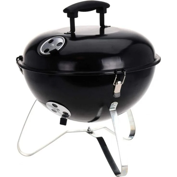 tragbarer runder Grill aus schwarzem Stahl 37 x 35 cm Holzkohlegrill