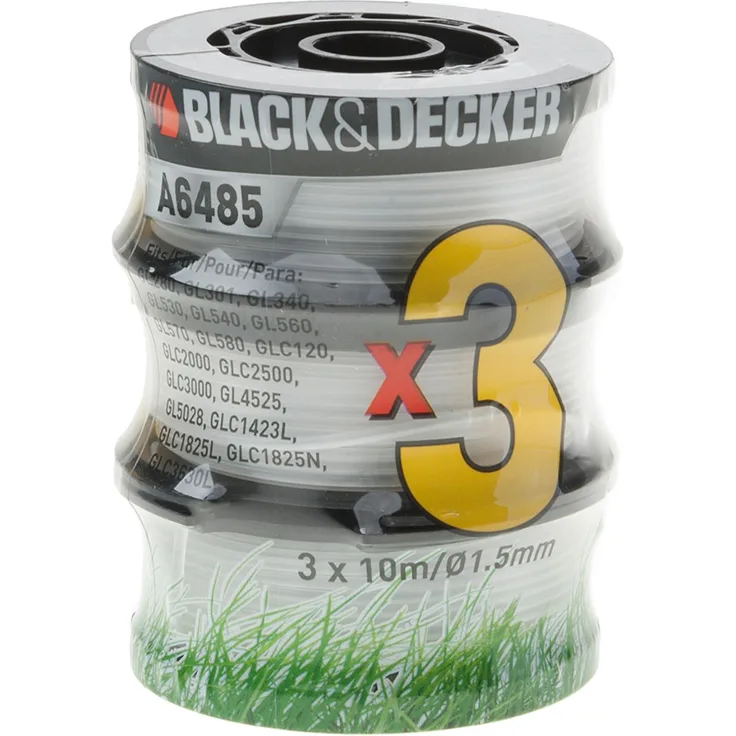 Black+Decker A6485 Fadenspulen (für Trimmer 3er Pack- 3 x 10 m Länge, 1,5 mm Fadendurchmesser)