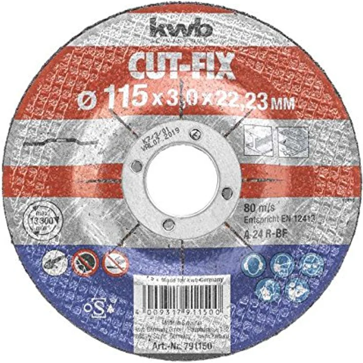 kwb Trennscheibe Cut-Fix 791250 (125 x 22, gekröpft, 3.0 mm dick, für Metall und Stahl, für Winkelschleifer)